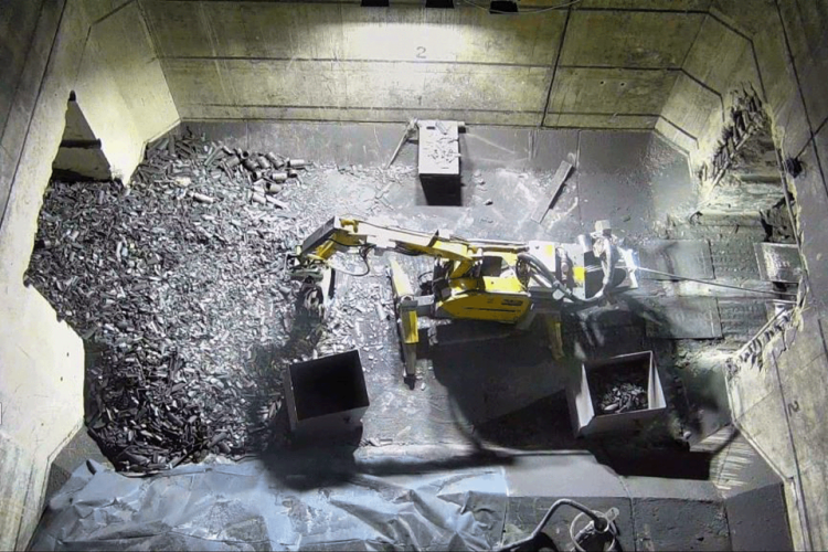 A remotely operated vehicle removing waste