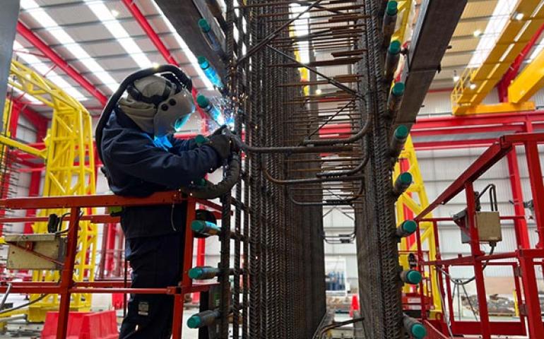 Welders at Laing O'Rourke's manufacturing factory in Avonmouth